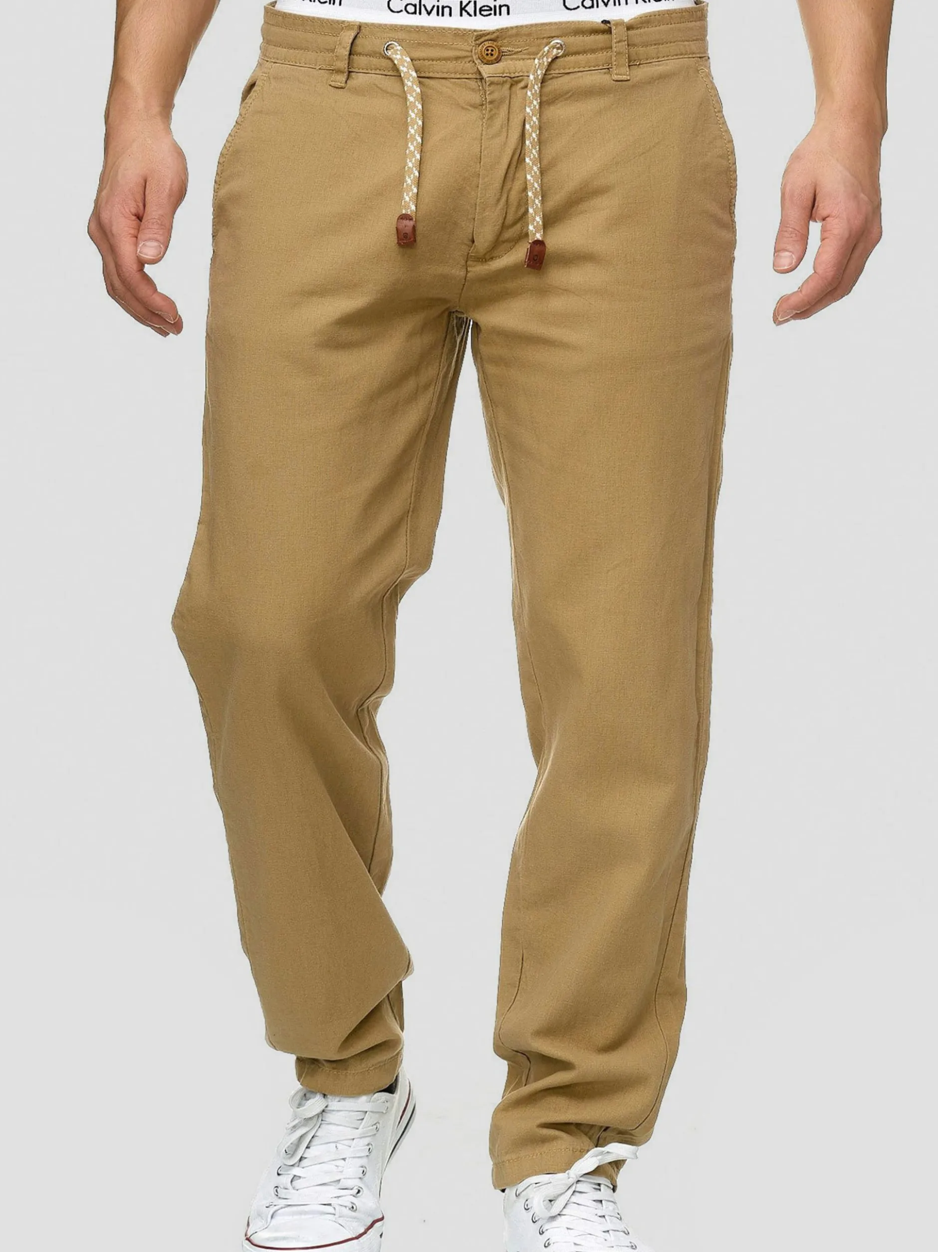 Indicode Herren Leinenhose - Veneto in beige sand