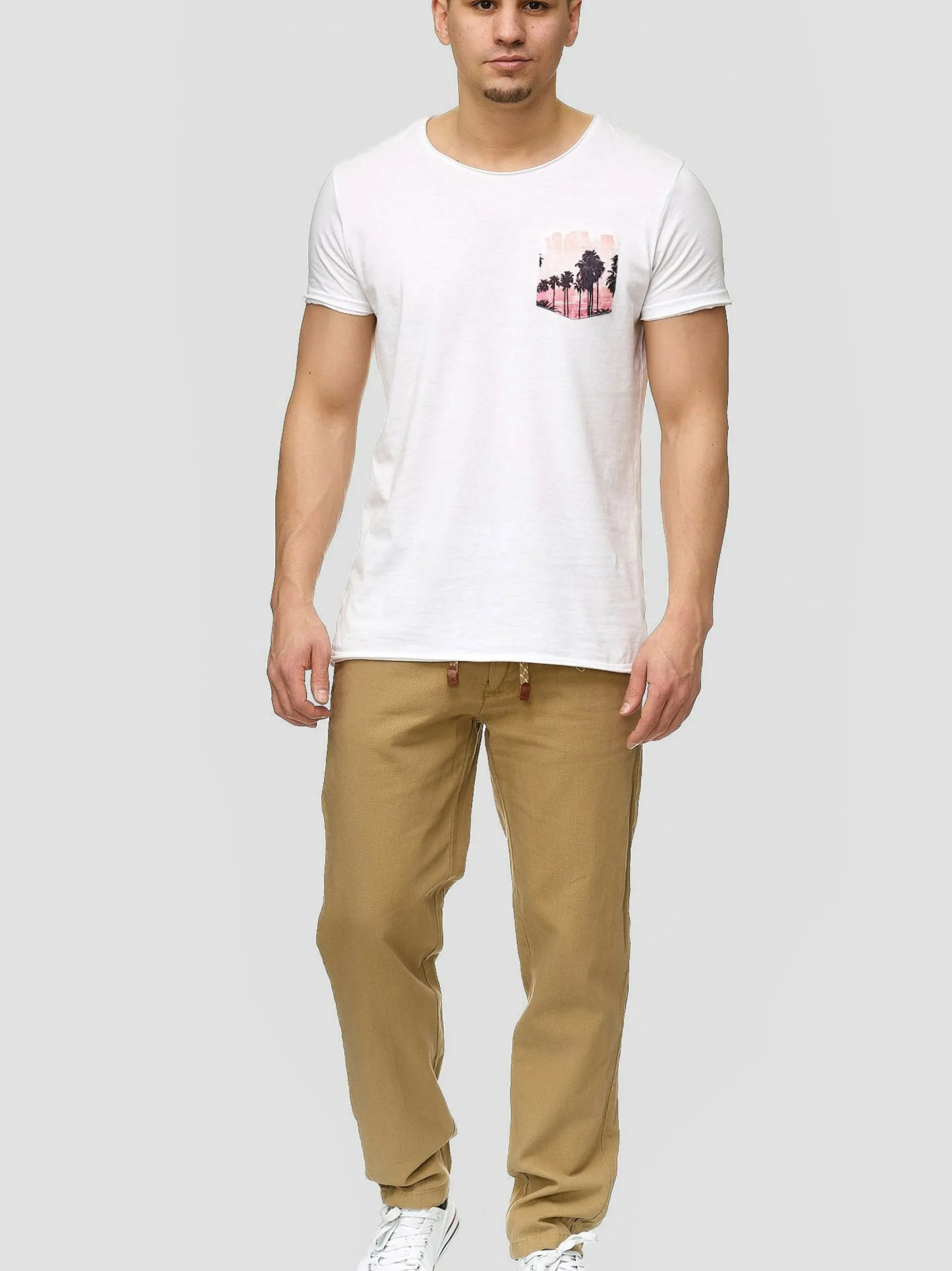 Indicode Herren Leinenhose - Veneto in beige sand