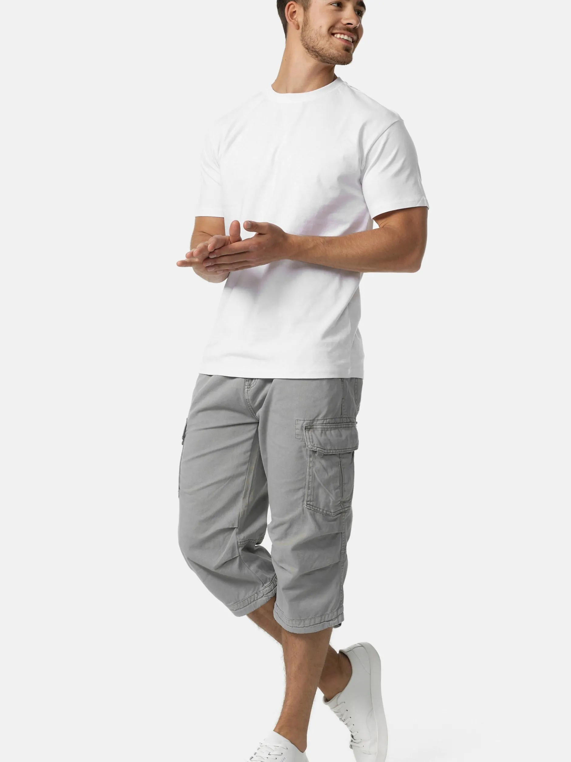 Indicode Herren Shorts Cargo - Nicolas Check in hellgrau grau