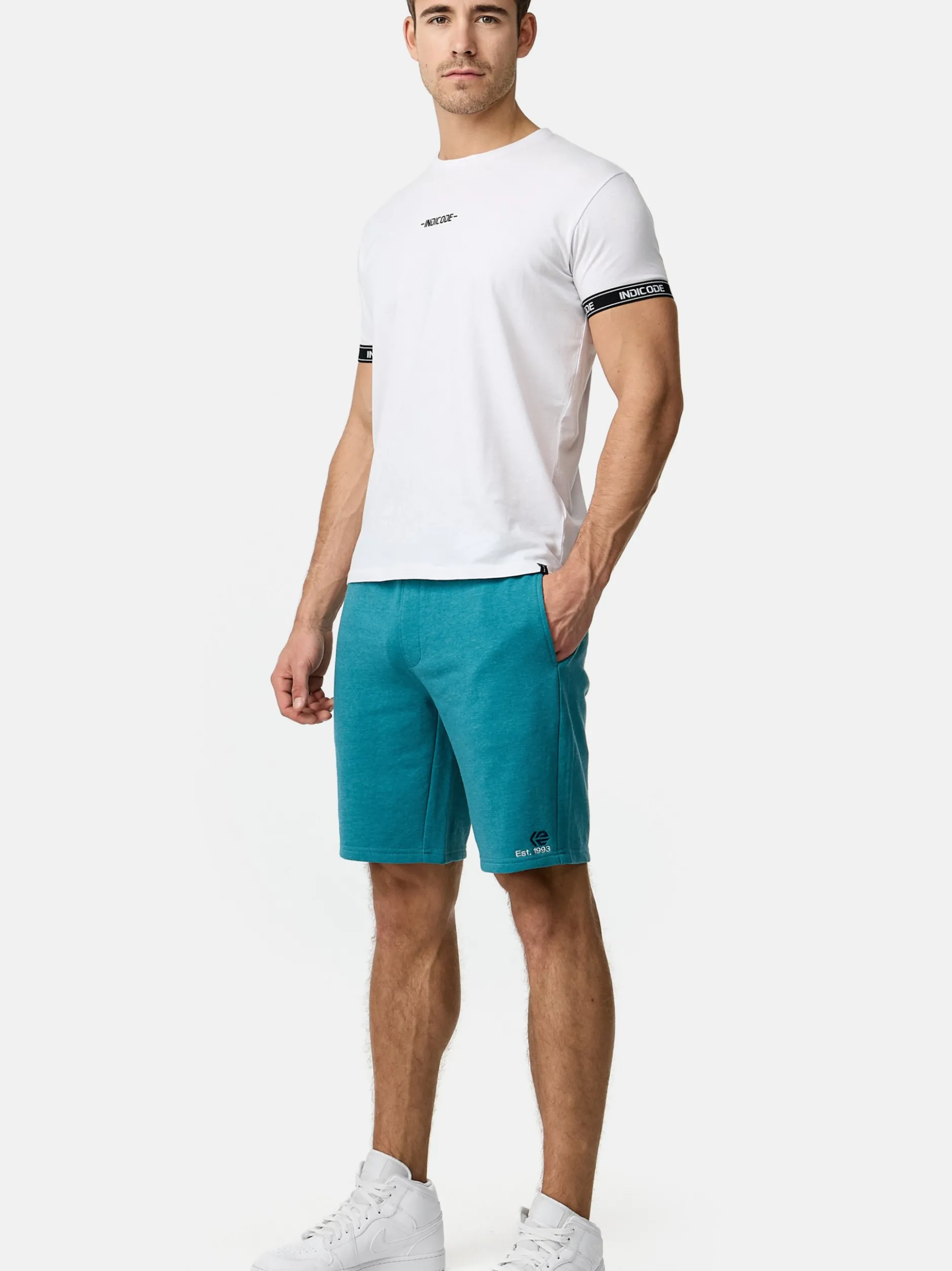 Indicode Herren Shorts Sweat - INRobbie in aqua blau
