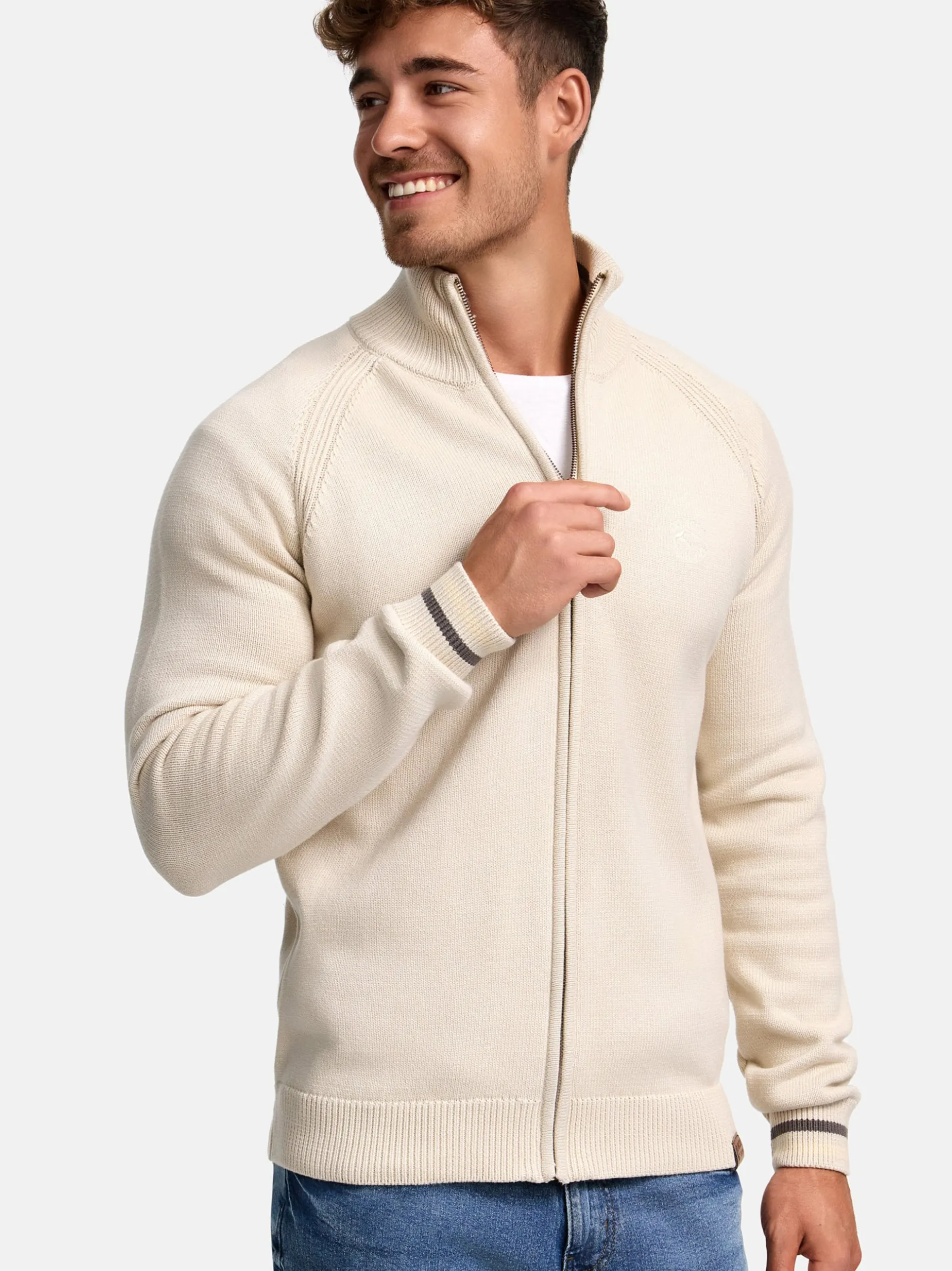 Indicode Herren Strickjacke - INArutemia in beige taupe