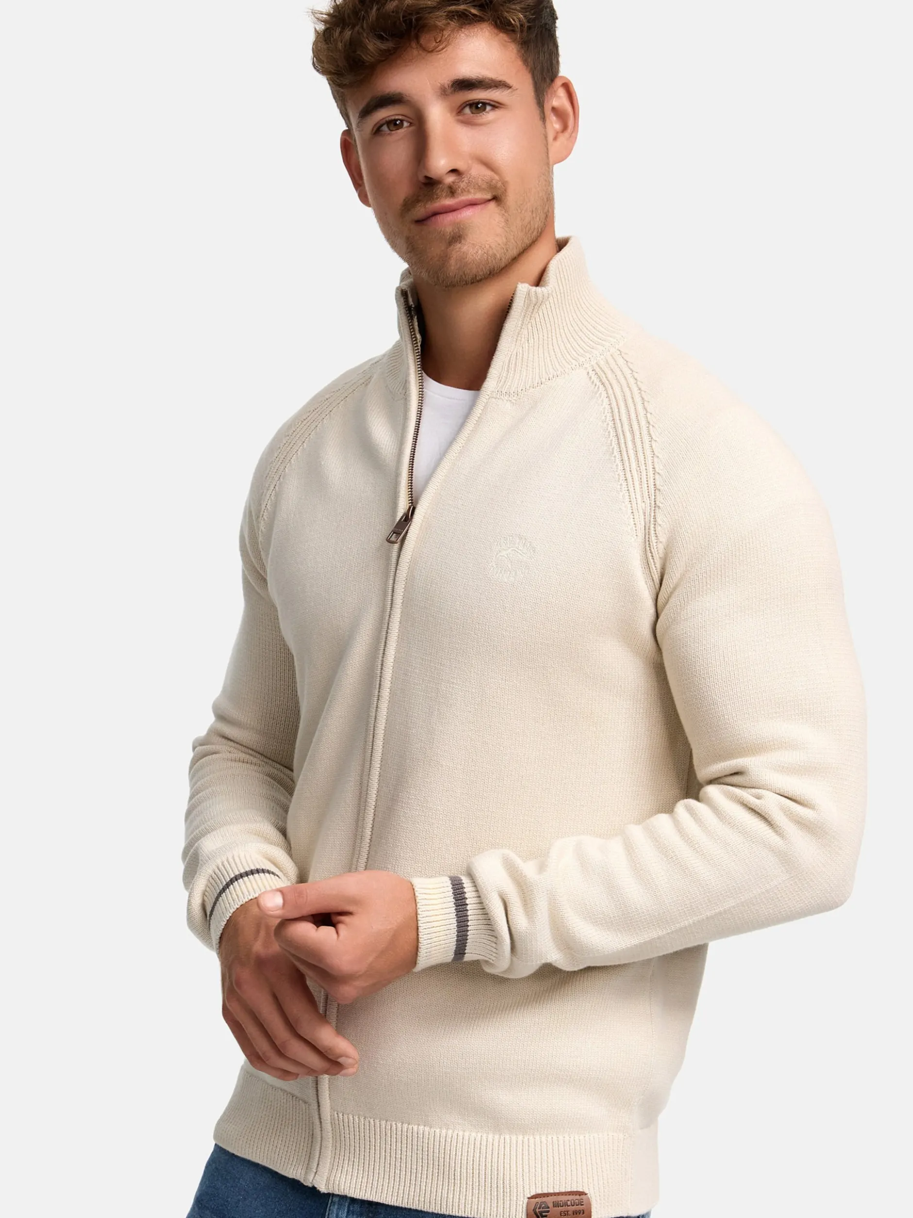 Indicode Herren Strickjacke - INArutemia in beige taupe