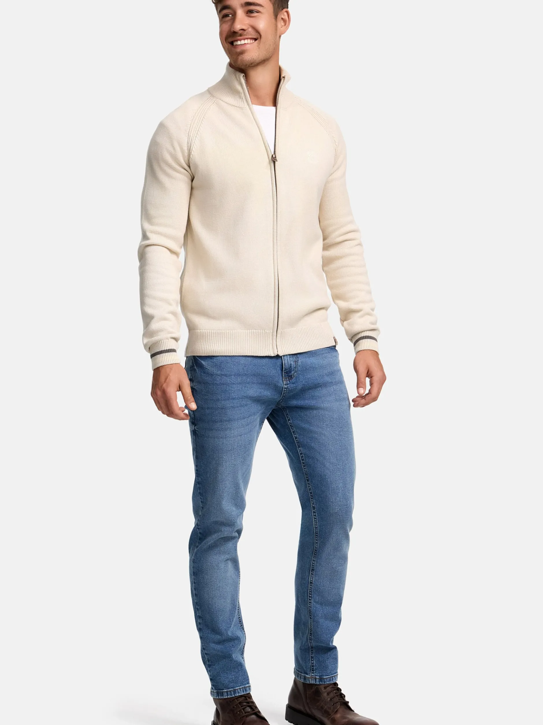 Indicode Herren Strickjacke - INArutemia in beige taupe