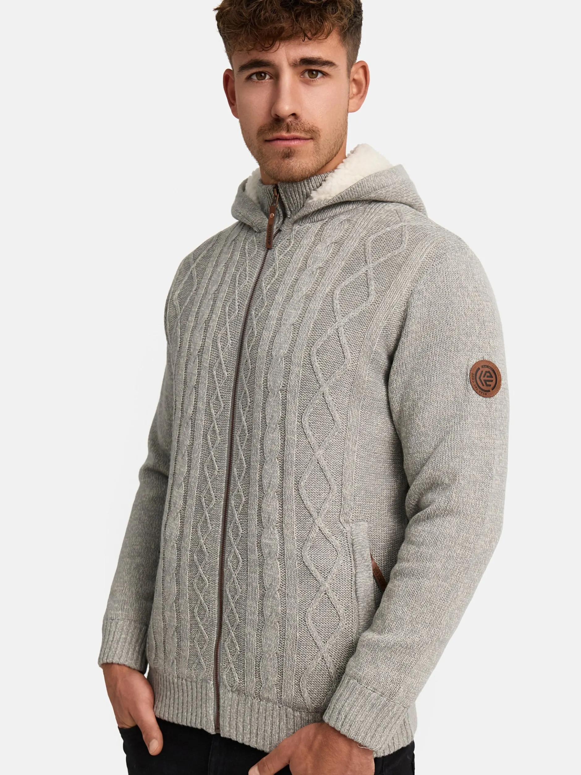 Indicode Herren Strickjacke - INRandolph in hellgrau grau