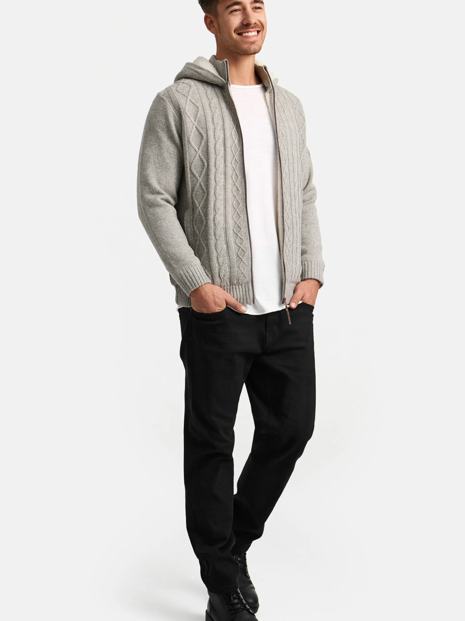 Indicode Herren Strickjacke - INRandolph in hellgrau grau