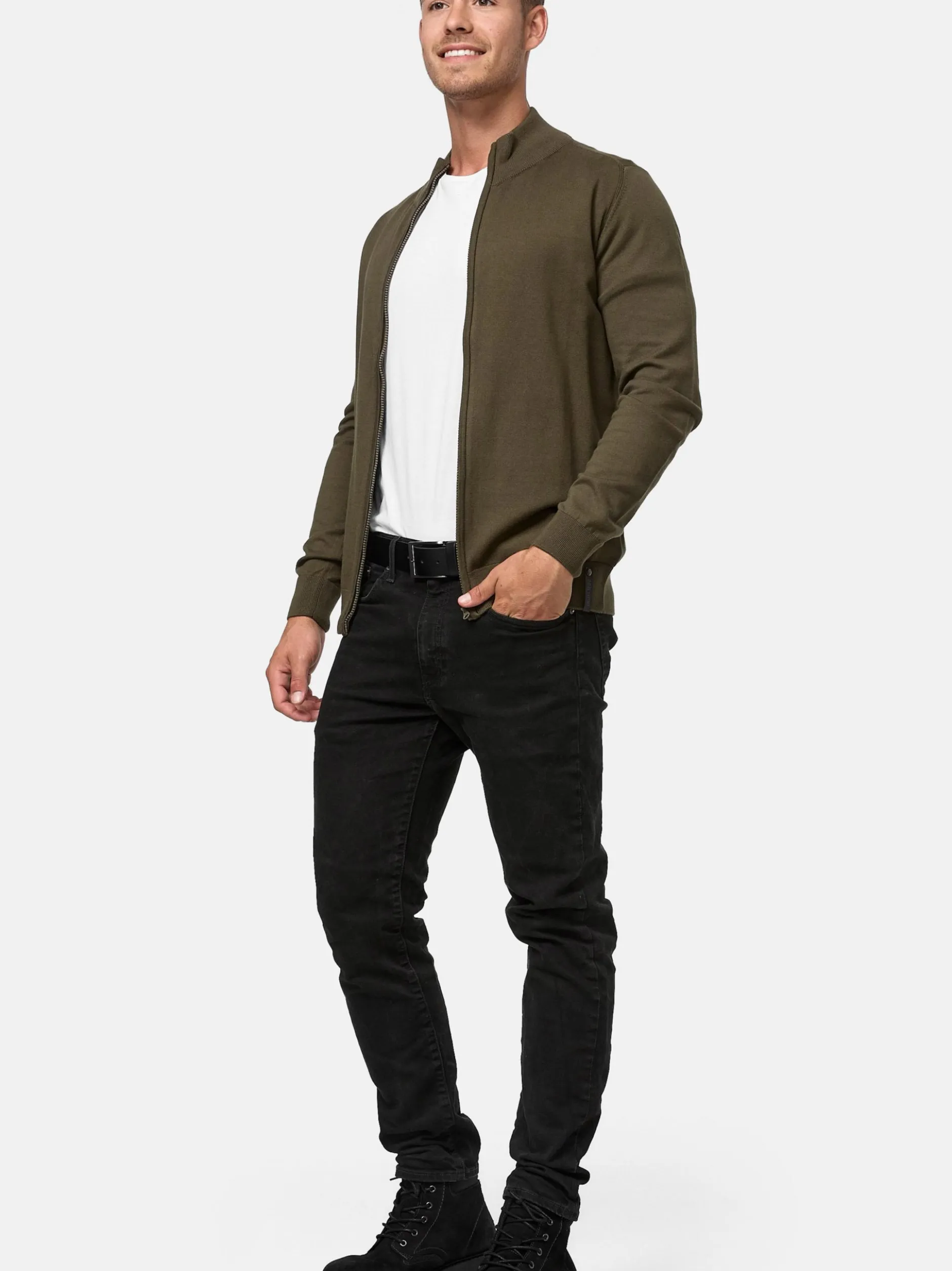 Indicode Herren Strickjacke - Lau in khaki