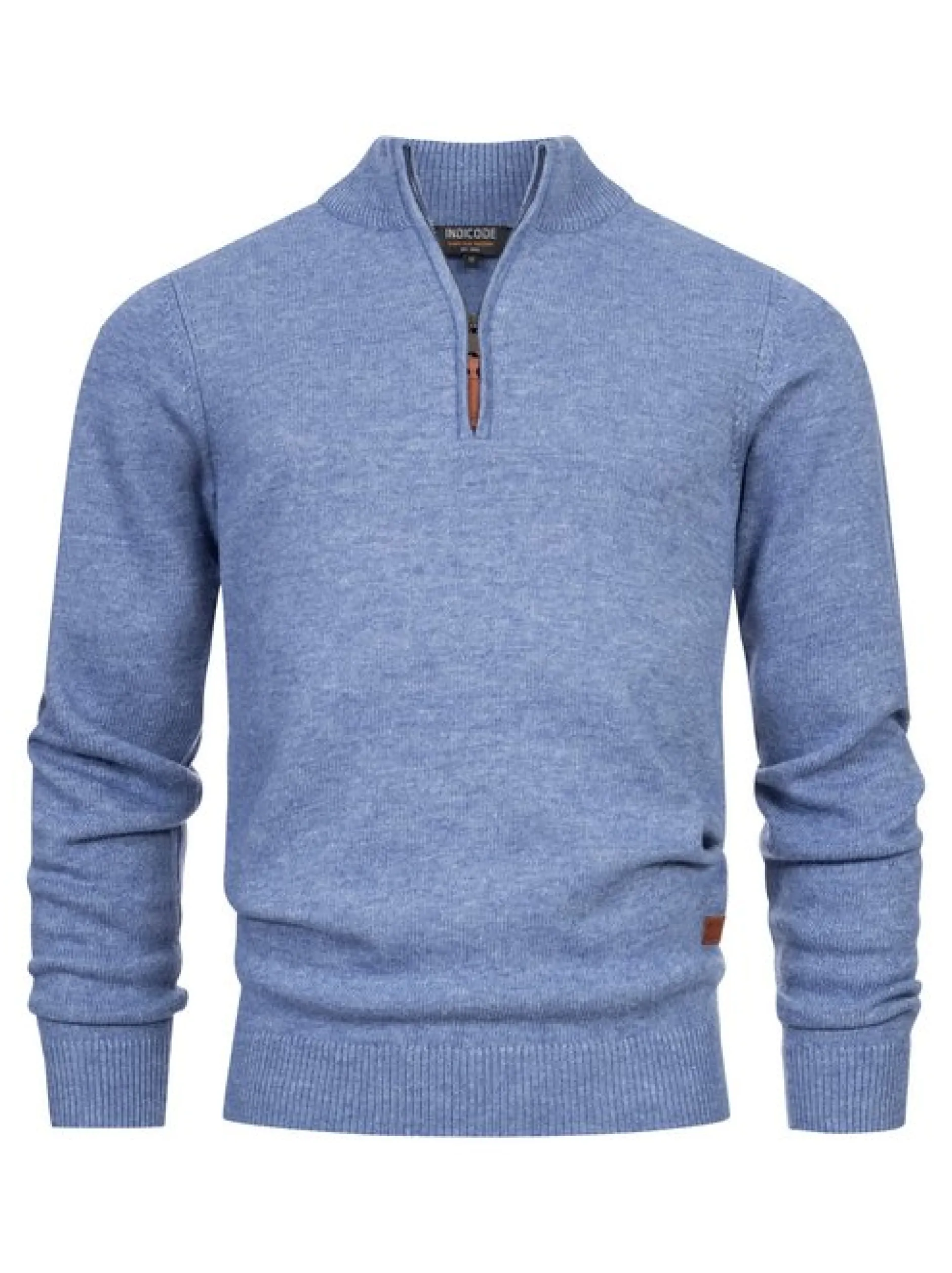 Indicode Herren Strickpullover - INMargous Half-Zip in blau