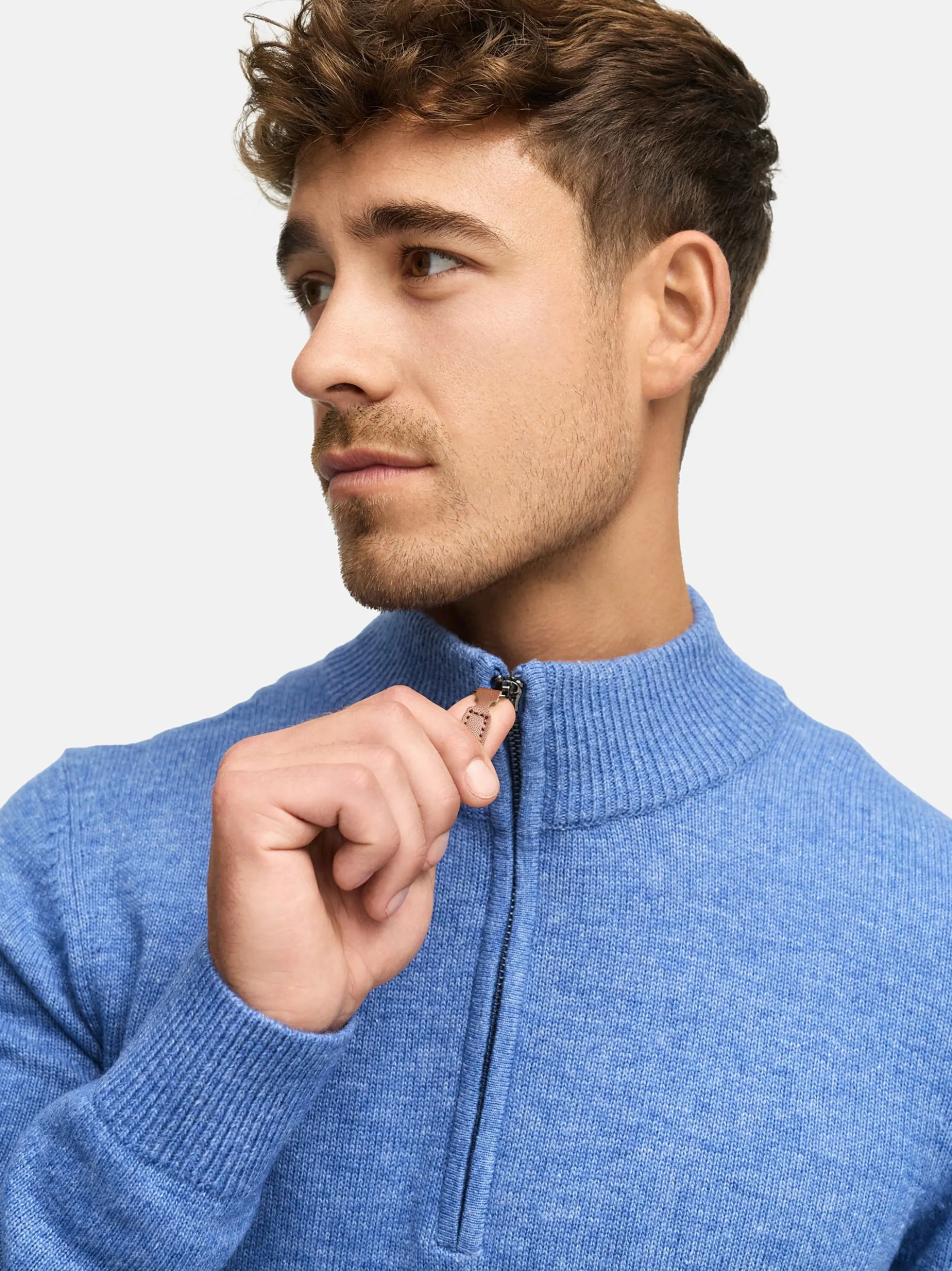 Indicode Herren Strickpullover - INMargous Half-Zip in blau