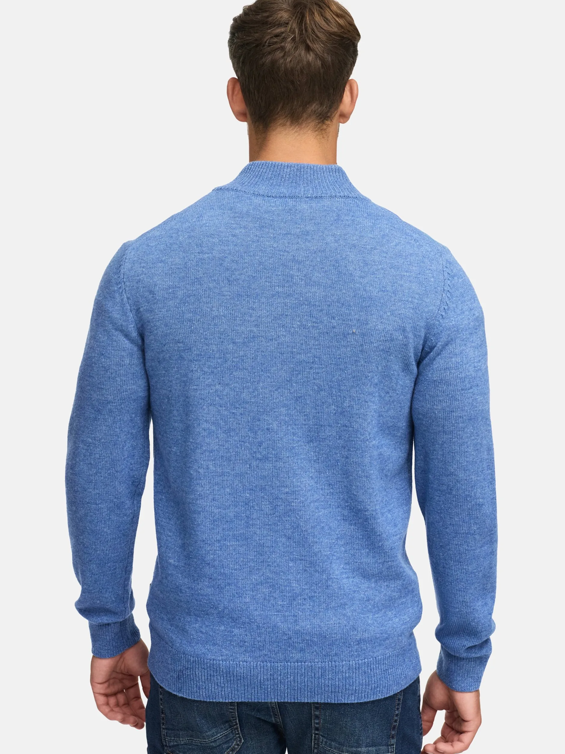 Indicode Herren Strickpullover - INMargous Half-Zip in blau