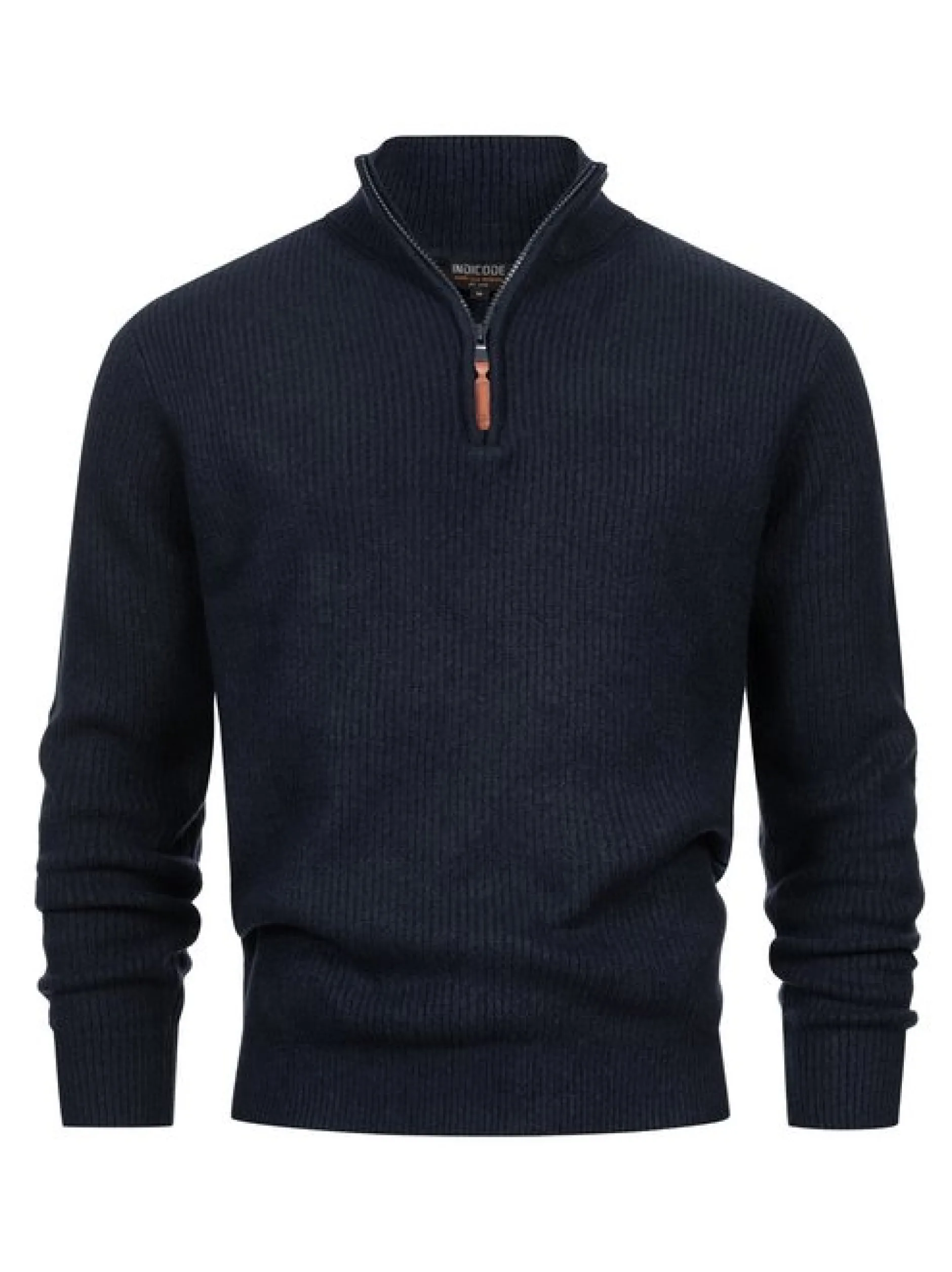 Indicode Herren Strickpullover - INPeace Half Zip in blau