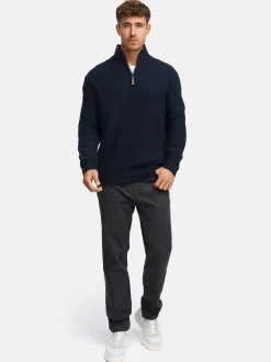 Indicode Herren Strickpullover - INPeace Half Zip in blau