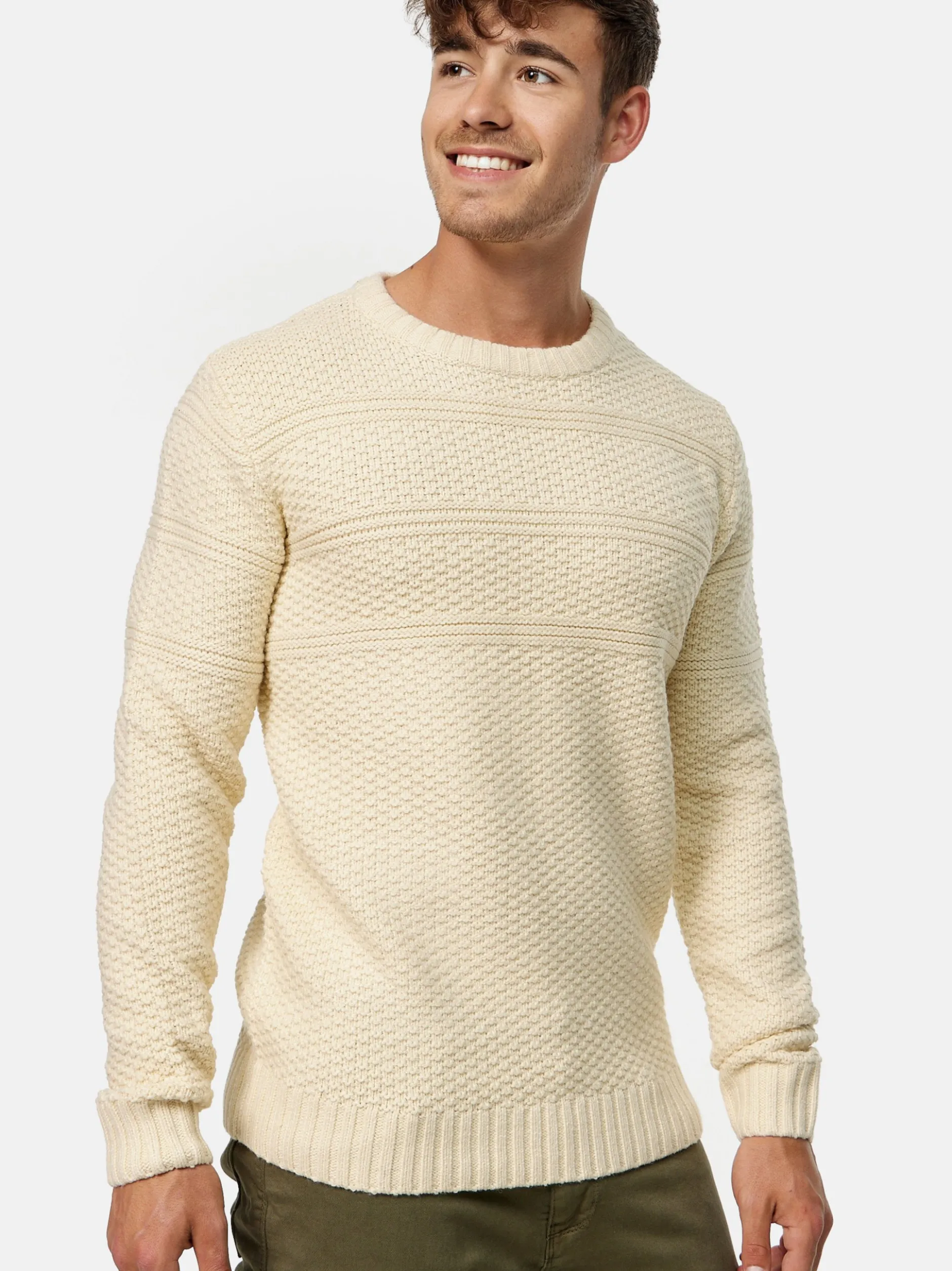 Indicode Herren Strickpullover - Mirek in vanille weiß