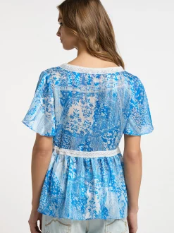 IZIA Damen Bluse in blau - Ausschnitt: V-Ausschnitt