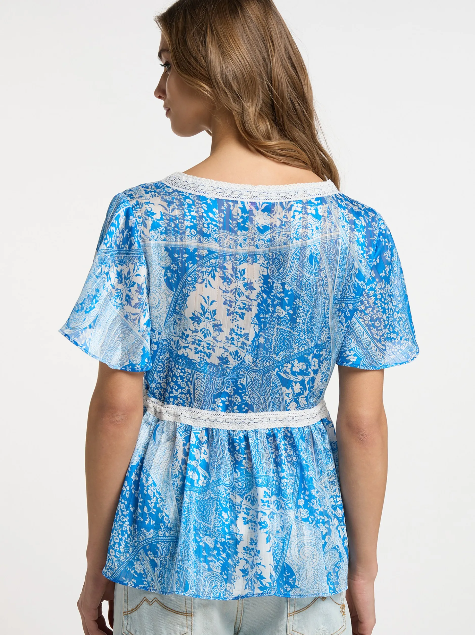 IZIA Damen Bluse in blau - Ausschnitt: V-Ausschnitt