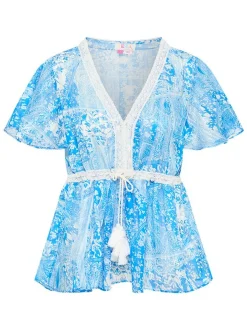 IZIA Damen Bluse in blau - Ausschnitt: V-Ausschnitt