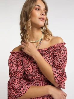 IZIA Damen Carmenbluse in pink - Ausschnitt: Carmen