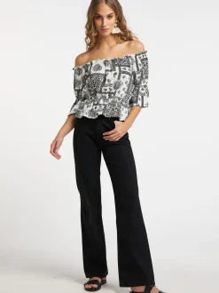 IZIA Damen Carmenbluse in schwarz - Ausschnitt: Carmen
