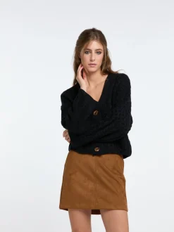 IZIA Damen Cropped Strickjacke in schwarz