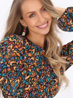 IZIA Damen Kleid in mehrfarbig - Ausschnitt: Rundhals