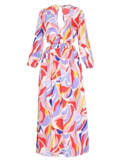 IZIA Damen Kleid in mehrfarbig rot - Länge: mittel