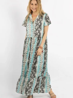 IZIA Damen Kleid kurzarm maxi in mehrfarbig