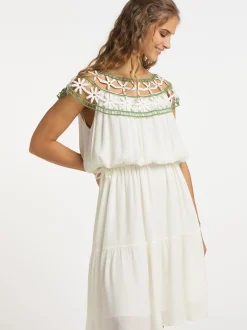 IZIA Damen Kleid mit Blumenspitze in weiß