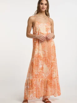 IZIA Damen Maxikleid in orange - Ausschnitt: Karree