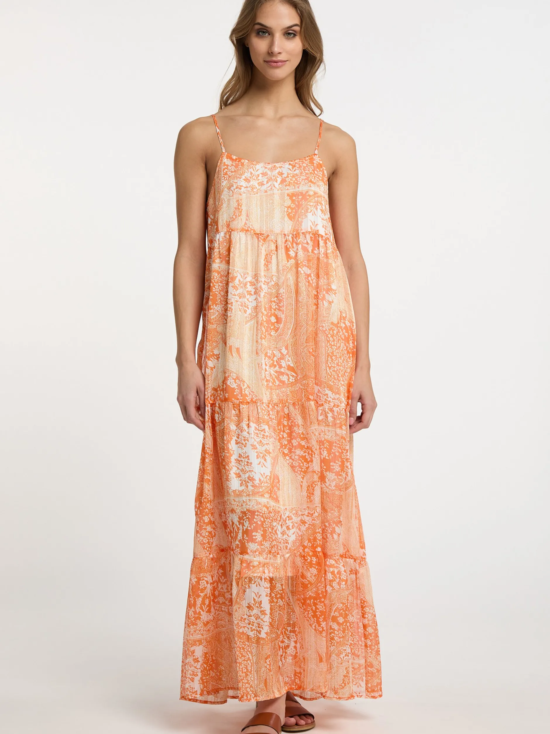 IZIA Damen Maxikleid in orange - Ausschnitt: Karree