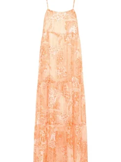 IZIA Damen Maxikleid in orange - Ausschnitt: Karree
