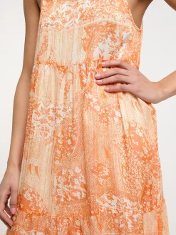 IZIA Damen Maxikleid in orange - Ausschnitt: Karree