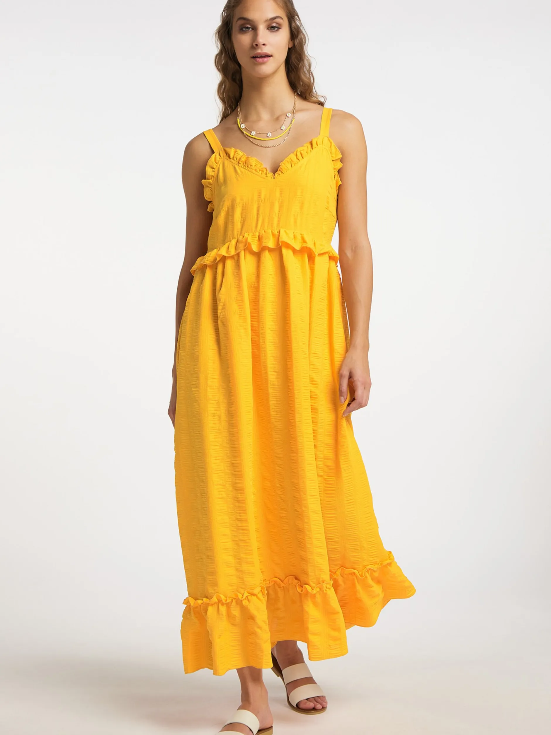 IZIA Damen Maxikleid in orange - Länge: mittel