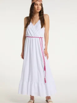 IZIA Damen Maxikleid in weiß - Ausschnitt: V-Ausschnitt