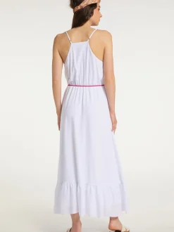 IZIA Damen Maxikleid in weiß - Ausschnitt: V-Ausschnitt