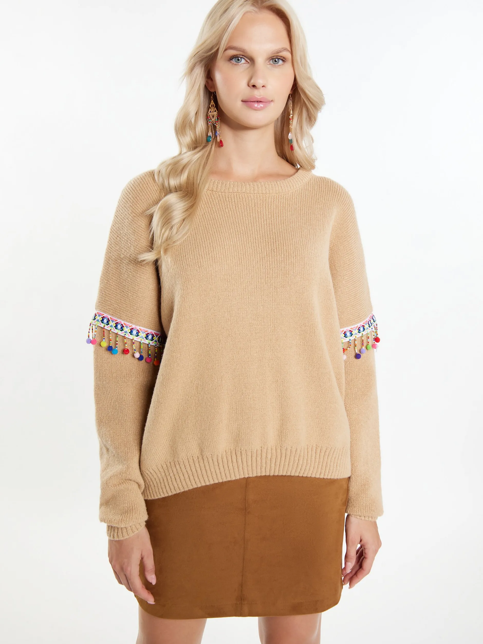 IZIA Damen Pullover in beige - Ausschnitt: Rundhals