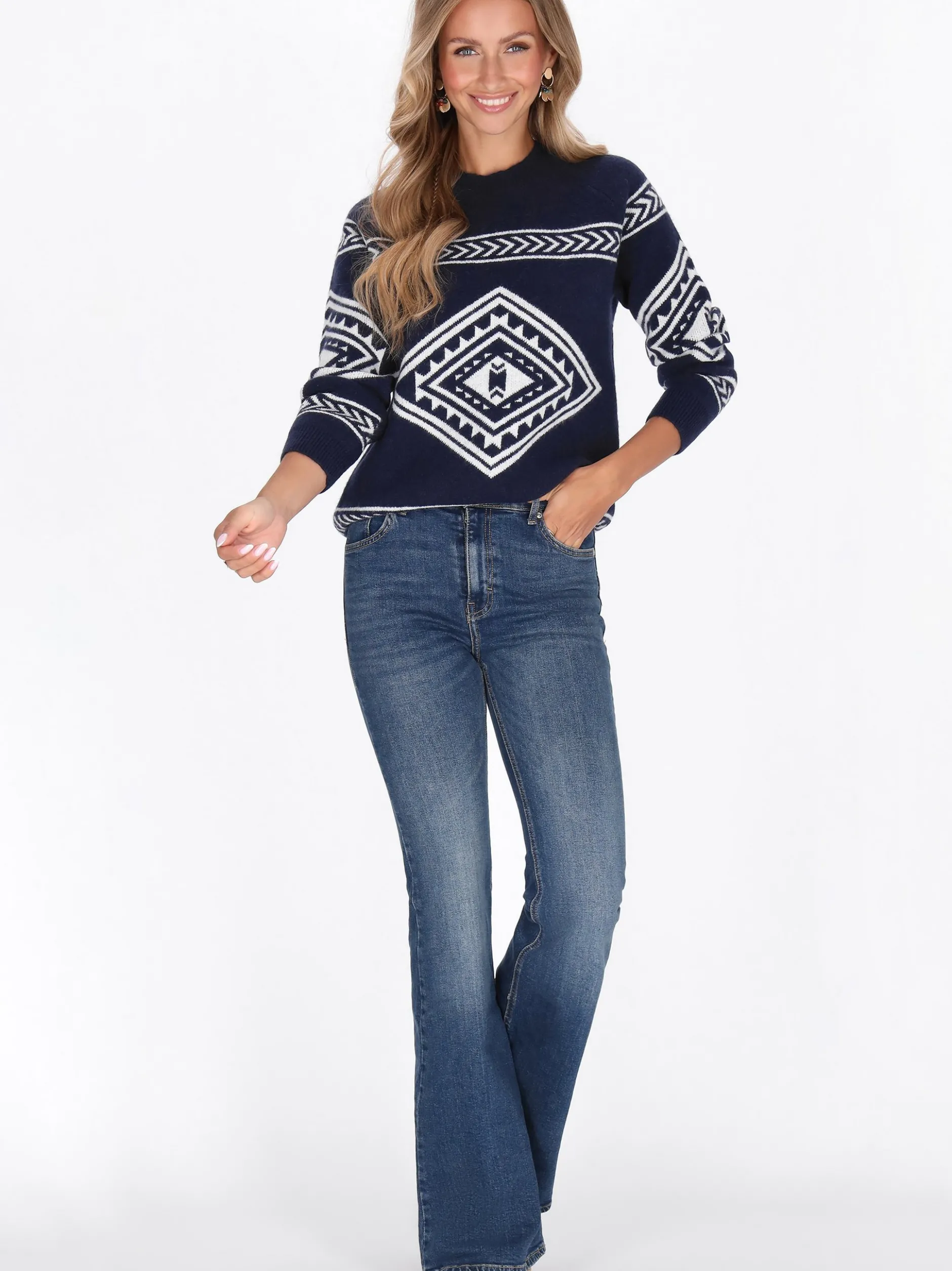 IZIA Damen Pullover in marine - Ausschnitt: Rundhals