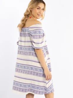 IZIA Damen Sommerkleid in lila - Ausschnitt: Carmen