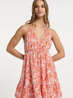 IZIA Damen Sommerkleid in rot - Ausschnitt: V-Ausschnitt