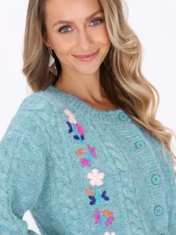IZIA Damen Strickjacke in blau - Ausschnitt: Rundhals