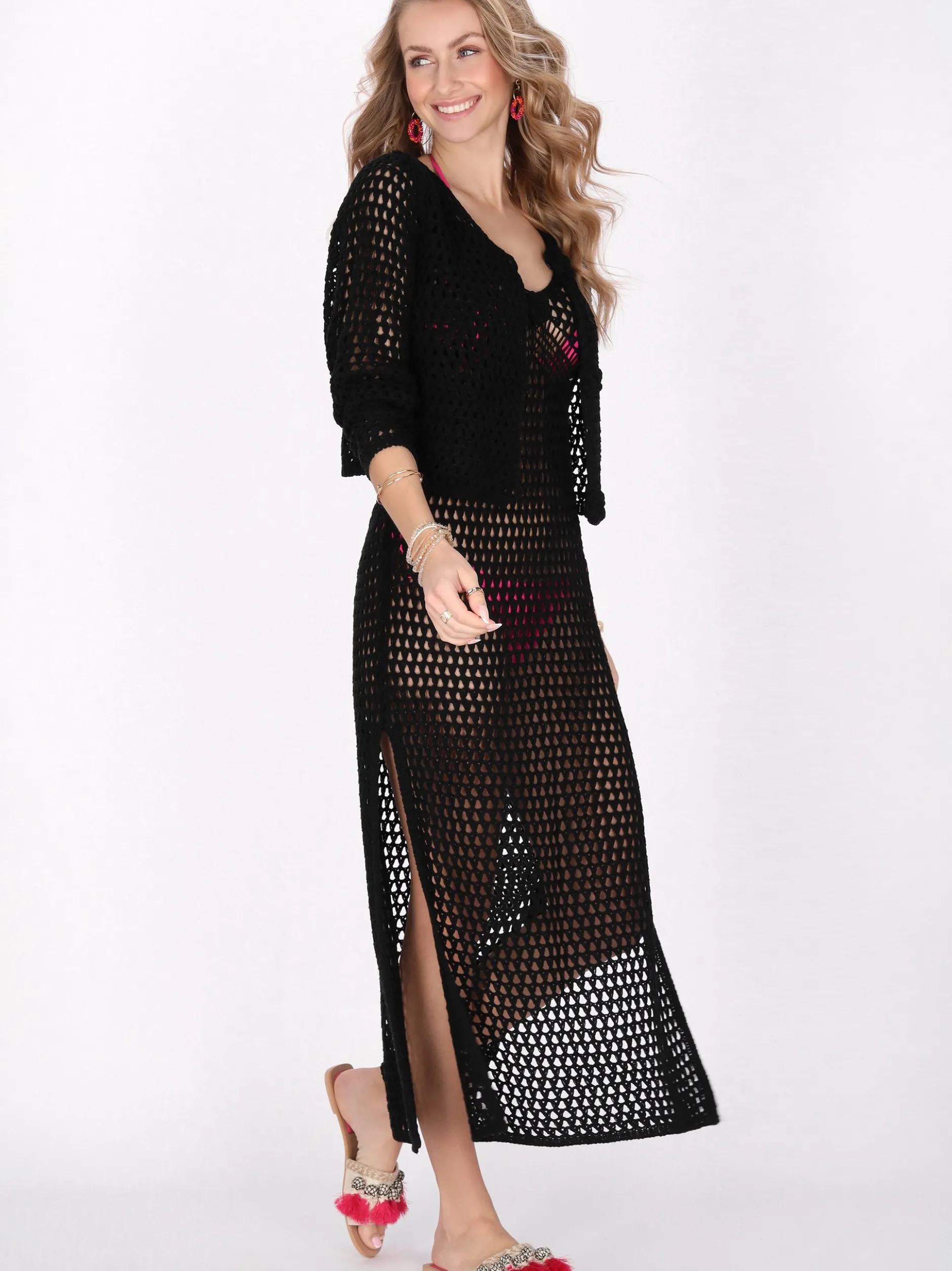 IZIA Damen Strickjacke in schwarz - Ausschnitt: Rundhals
