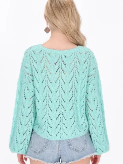 IZIA Damen Strickjacke in türkis - Ausschnitt: Rundhals
