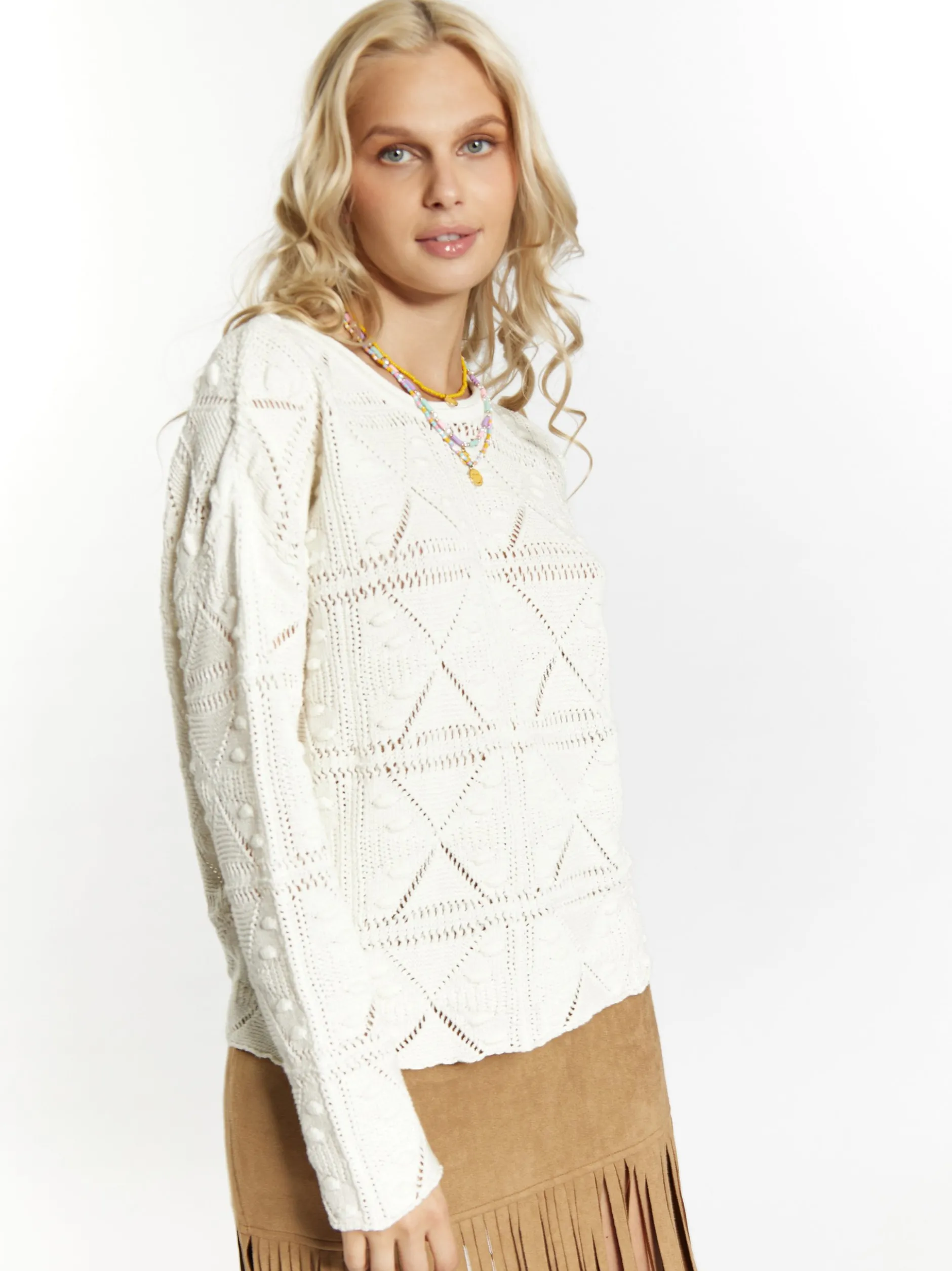 IZIA Damen Strickpullover in weiß - Ausschnitt: Rundhals