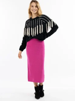 IZIA Damen Strickrock in pink - Länge: mittel