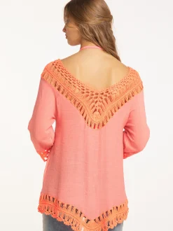 IZIA Damen Tunika mit Häkelpart in orange