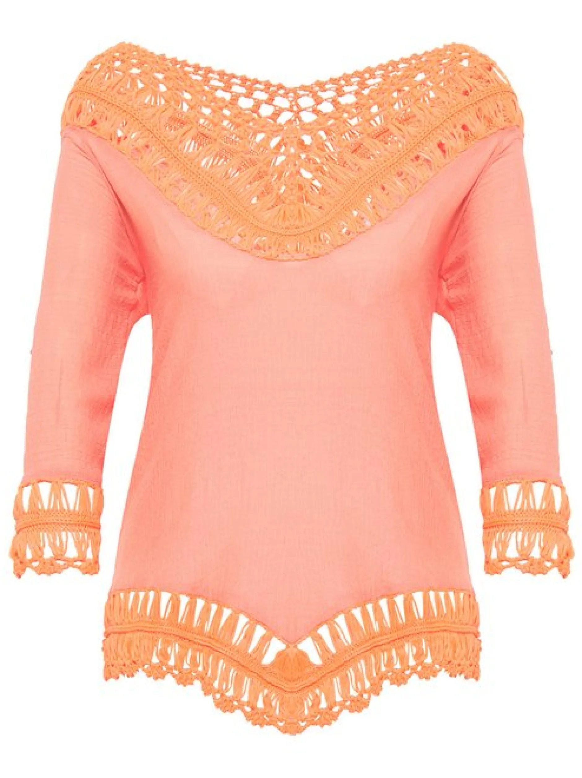 IZIA Damen Tunika mit Häkelpart in orange