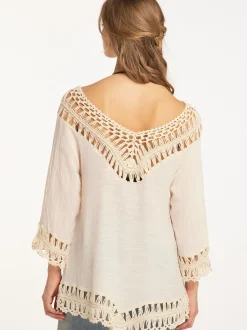 IZIA Damen Tunika mit Häkelpart in weiß