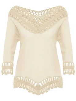 IZIA Damen Tunika mit Häkelpart in weiß