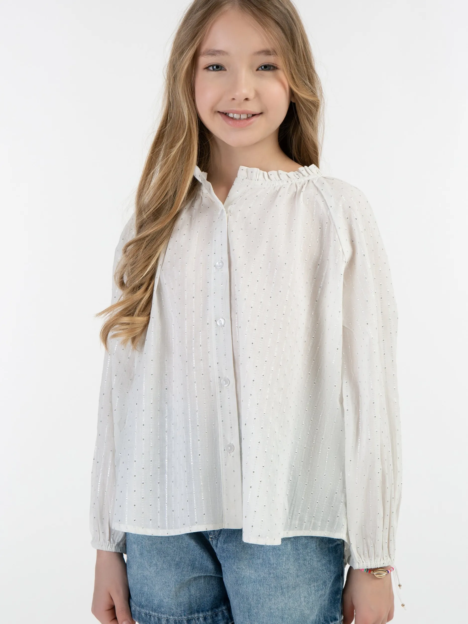 IZIA Mädchen Bluse in weiß - Ausschnitt: Rundhals