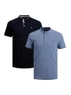 Jack & Jones Herren Poloshirt - 2er Pack Paulos Mao in hellblau