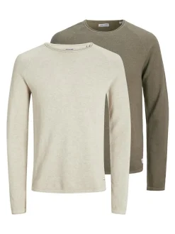 Jack & Jones Herren Pullover im 2er-Pack Hill in beige oliv