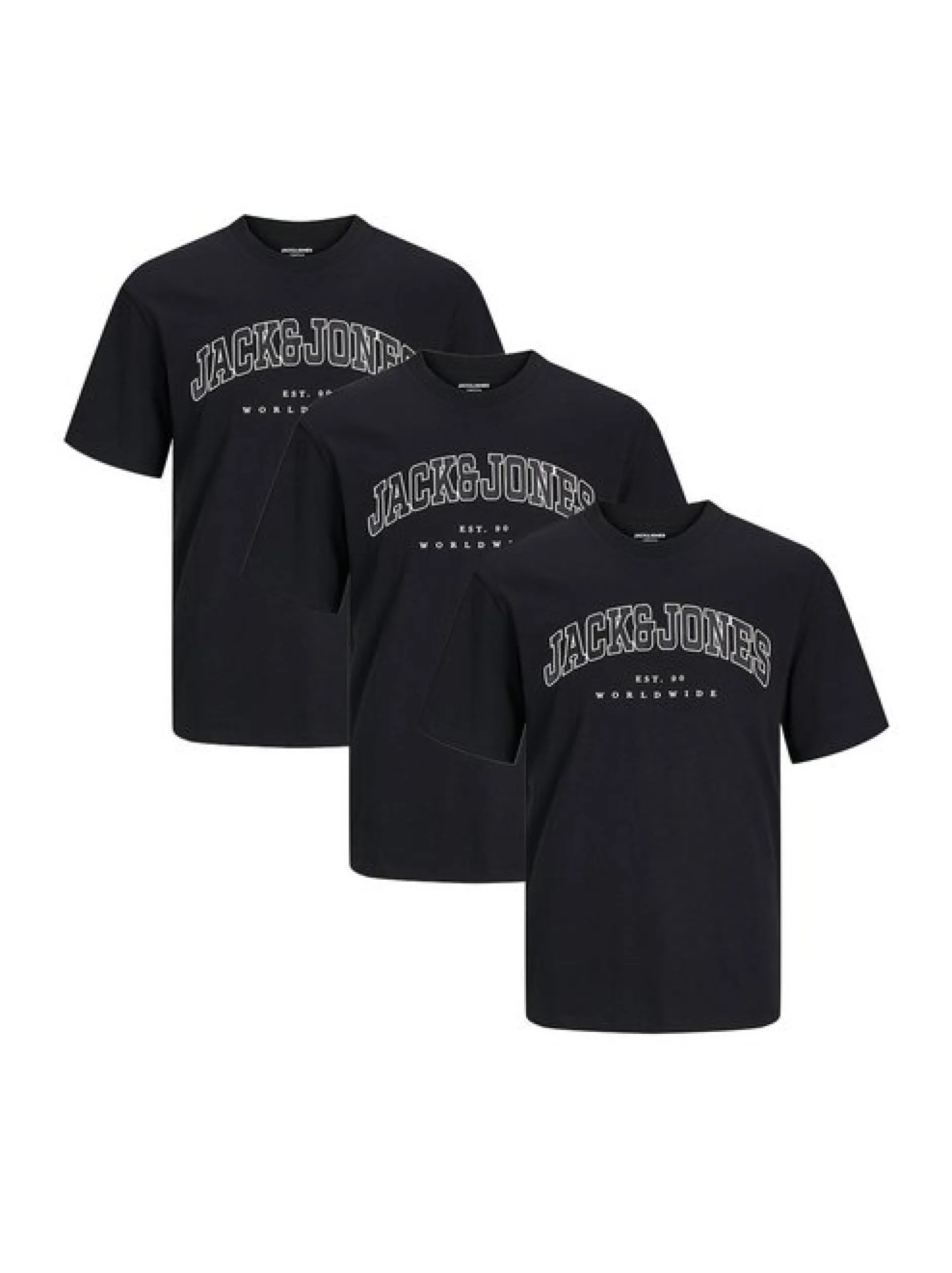 Jack & Jones Herren T-Shirt - 3er Pack Caleb Varsity in schwarz